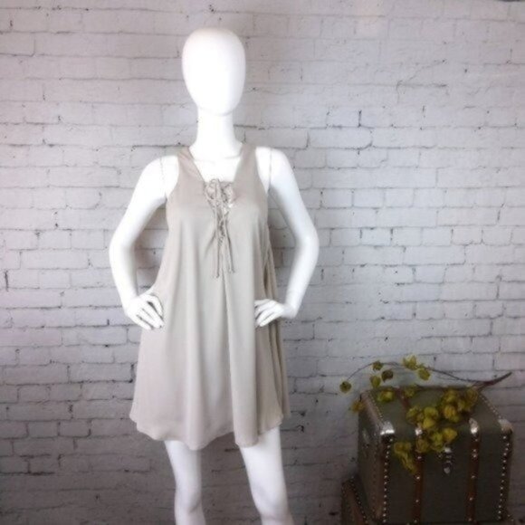 Show Me Your Mumu Boho Lace Up Shift Mini Dress Gray Size Medium - Picture 1 of 5